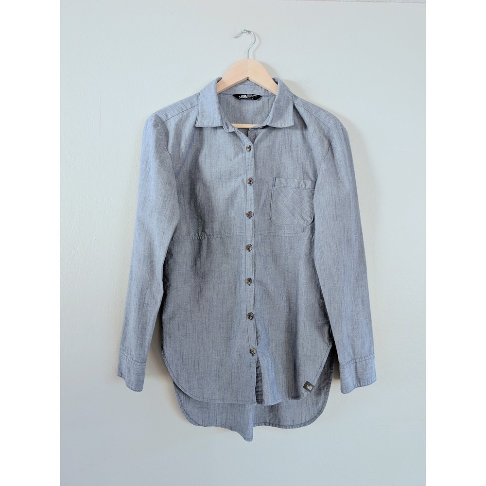 The North Face Womens‎ Gray Chambray Button Up Shirt Top Long Sleeve XS Granola